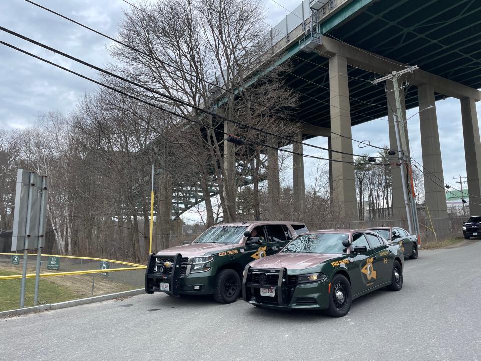 New Hampshire State Police and local police and fire and rescue personnel were investigating in the area of the high-level Piscataqua River Bridge on Interstate 95 between Portsmouth, New Hampshire and Kittery, Maine on Wednesday, April 10, 2024.