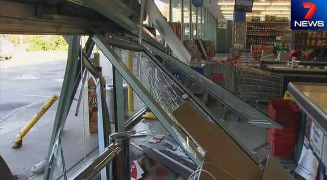 Thieves use a stolen utility to smash their way into an IGA store at Werribee. Photo: 7News