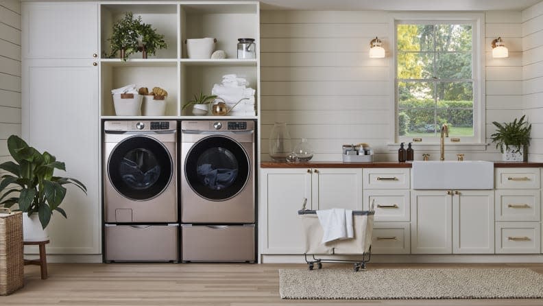 This front-loading washer has a sanitizing cycle to handle tough germs and bacteria.