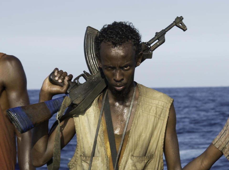 This photo released by Sony - Columbia Pictures shows Barkhad Abdi in a scene from the film, "Captain Phillips. Abdi was nominated for an Academy Award for best supporting actor for his role in the film. The 86th Academy Awards will be held on March 2. (AP Photo/Copyright Sony - Columbia Pictures, Jasin Boland)