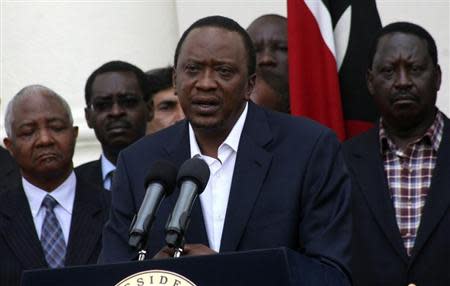 Kenya's President Uhuru Kenyatta addresses the nation on the Westgate shopping mall attack in the capital Nairobi September 22, 2013. REUTERS/Stringer