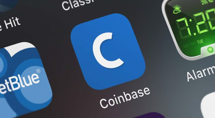 The app for Coinbase (COIN) displayed on an iPhone screen.