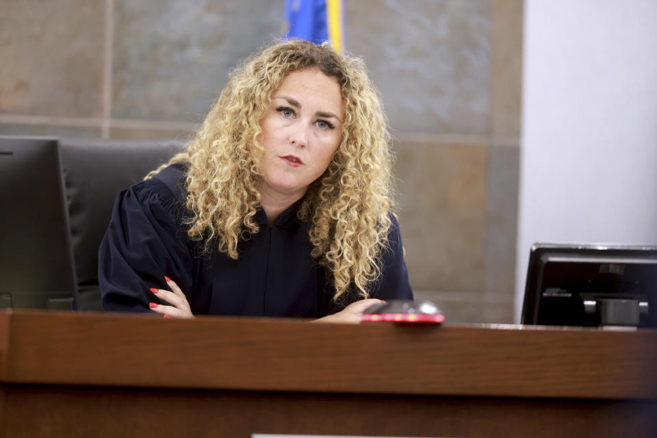 Clark County District Court Judge Carli Kierny presides during at the Regional Justice Center in Las Vegas, Tuesday, June 25, 2024. (K.M. Cannon/Las Vegas Review-Journal via AP, Pool)