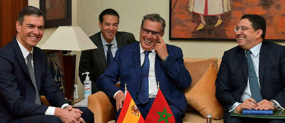 Le Premier ministre espagnol Pedro Sanchez a rencontré le chef du gouvernement marocain, Aziz Akhannouch, et douze ministres espagnols échangeront avec leurs homologues marocains.  - Credit:STR / AFP