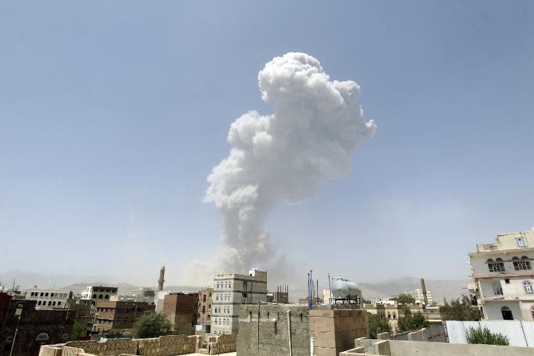 Smoke billows from the Faj Attan Hill following a reported airstrike by the Saudi-led coalition on Huthi rebels in Sanaa, on April 20, 2015