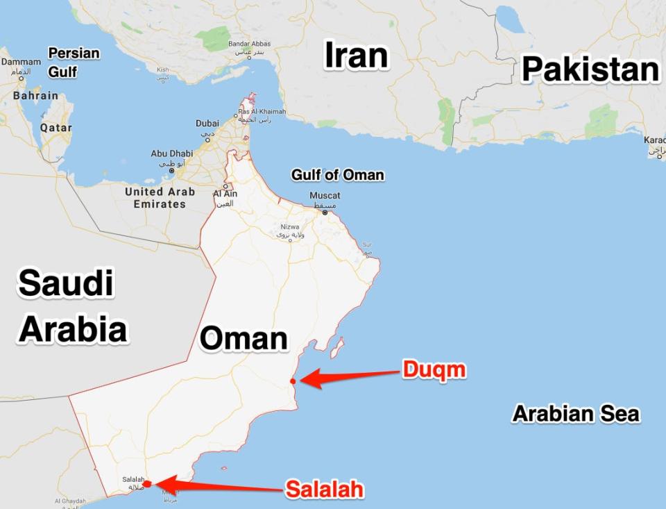 Iran Persian Gulf Oman ports Duqm Salalah