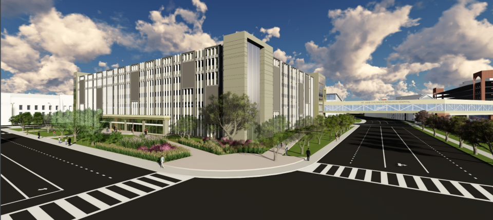 Renderings show what the proposed parking garage on the St. Jude Children's Research Hospital campus would have looked like. The plans were vetoed by the board of adjustment.