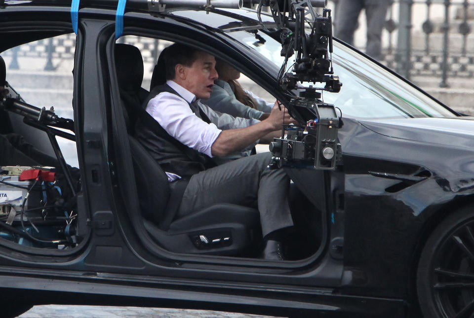 Tom Cruise and actress Hayley Atwell, during the filming of the movie Mission Impossible 7 in Rome in a car