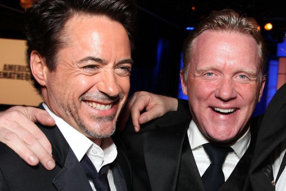 Robert Downey Jr. and Anthony Michael Hall laughing