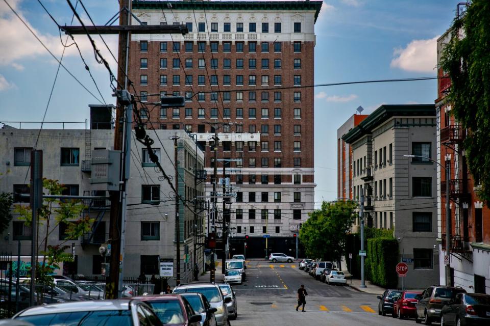 The Mayfair Hotel, a 15-story hotel in L.A.'s Westlake neighborhood.