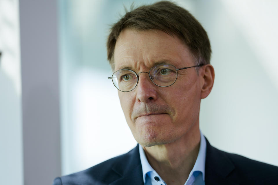 German Health Minister Karl Lauterbach attends the cabinet meeting of the German Government at the chancellery in Berlin, Germany, Wednesday, May 18, 2022. (AP Photo/Markus Schreiber)