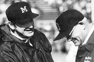 Although the Michigan-Ohio State rivalry was a close one when Bo Schembechler (left) and Woody Hayes were around (Michigan held a 5-4-1 edge), it usually is a rivalry of swings