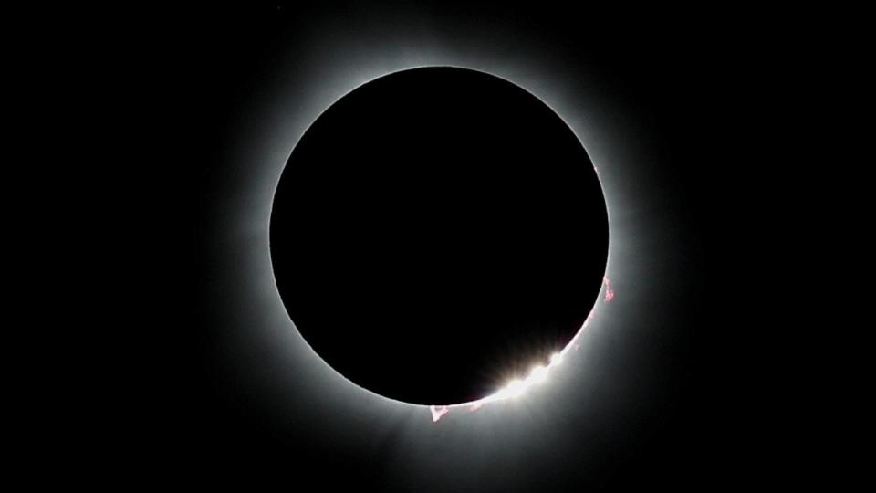 PHOTO: The moon blots out the sun, during a total solar eclipse, as seen from Carbondale, Illinois, April 8, 2024.  (Evelyn Hockstein/Reuters)