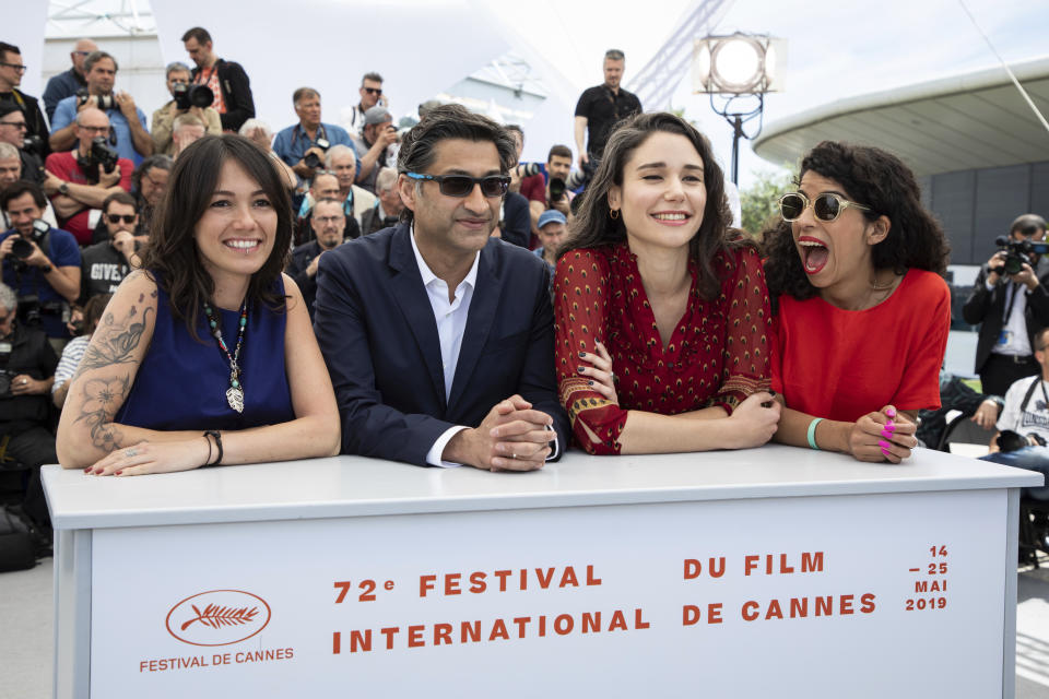 Producers Lina Caicedo, from left Fiammetta Luino, director Asif Kapadia and producer Raquel Alvarez pose for photographers at the photo call for the film 'Diego Maradona' at the 72nd international film festival, Cannes, southern France, Monday, May 20, 2019. (Photo by Vianney Le Caer/Invision/AP)