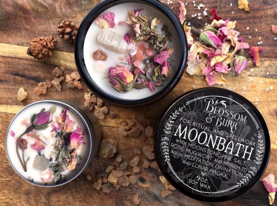 Find this <a href="https://fave.co/3nfqhtP" target="_blank" rel="noopener noreferrer">Moonbath Lunar Spell Candle for $15</a> at Etsy.