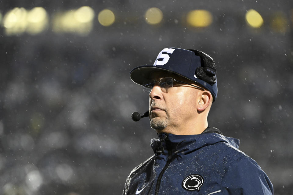 Penn State head coach James Franklin walks the sideline during the second half of an NCAA college football game against Maryland, Saturday, Nov. 12, 2022, in State College, Pa. (AP Photo/Barry Reeger)