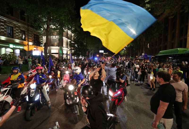 People protest against a bill on "foreign agents" in Tbilisi