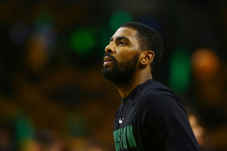 Kyrie Irving suffered a possible concussion less than two minutes into the Celtics game against the Charlotte Hornets after taking an elbow from teammate Aron Baynes, at TD Garden in Boston, Massachusetts, on November 10, 2017