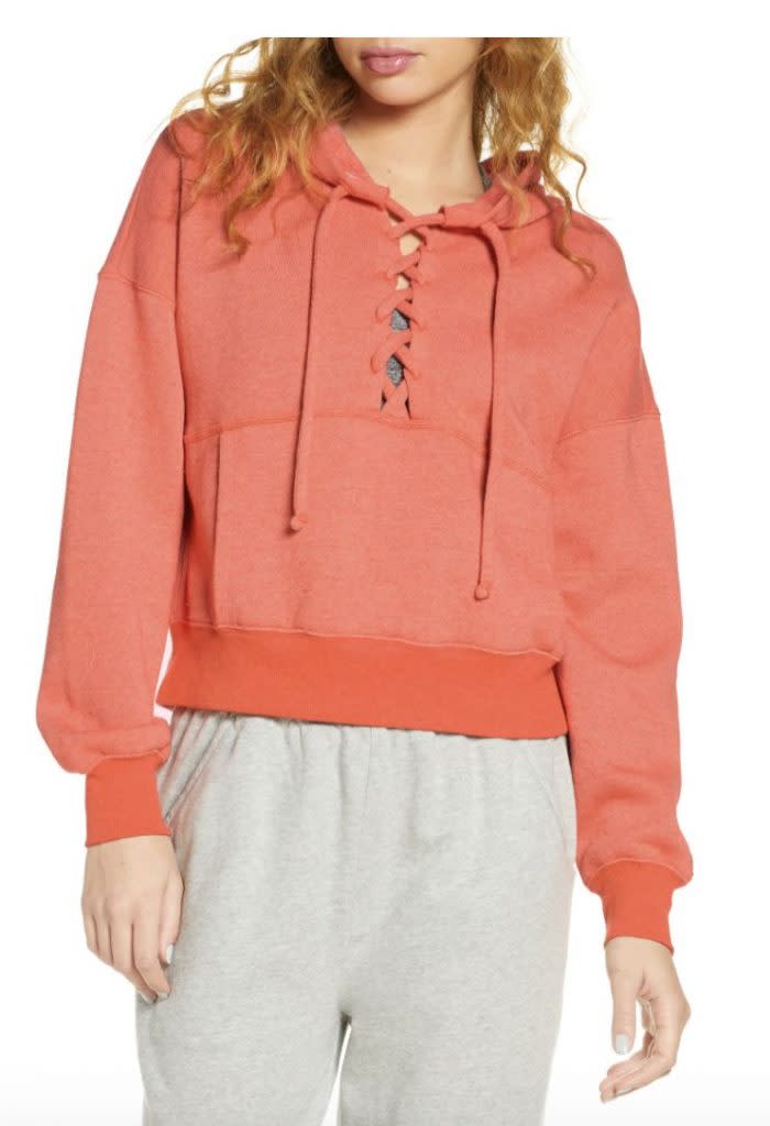 free people believe it lace up hoodie