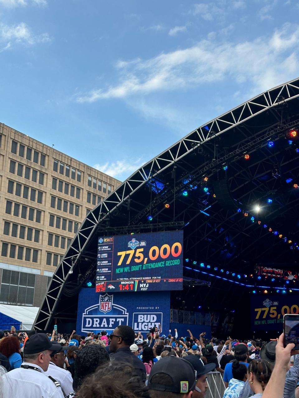 Detroit set a final attendance tally of 775,000 for the 2024 NFL draft, a record and another reason for the crowd to celebrate Saturday night.