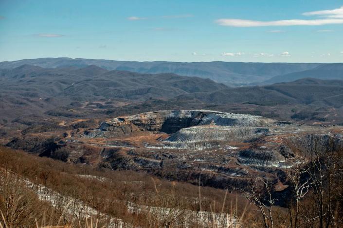 A large unreclaimed surface mine in Virginia was visible from Black Mountain, the highest point in Kentucky, on Jan. 27, 2023.