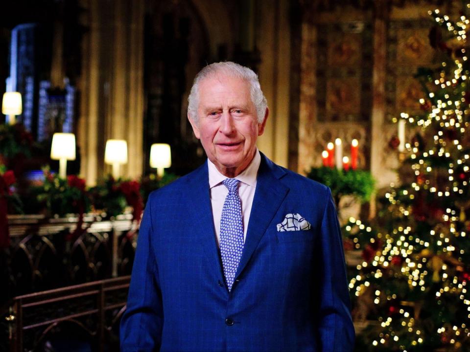 King Charles III during the recording of his first Christmas broadcast in the Quire of St George's Chapel at Windsor Castle (PA)