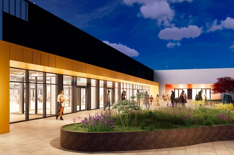 An artist's impression of the planned colourful new exterior of Ellesmere Port Market