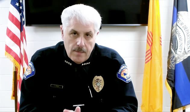 Farmington Police Chief Steve Hebbe is seen in a screenshot from a video statement shared by the department Thursday.