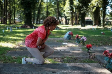 Brenda Tucker visits grave in Tucker family cemetery in Hampton, Virginia