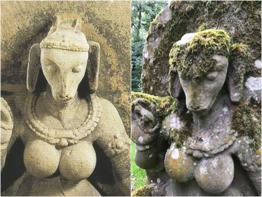 Pictures of the recovered statue of a Hindu goat-headed goddess or yogini (Courtesy of Art Recovery International )