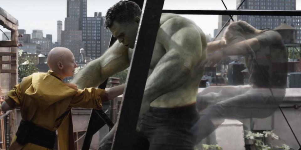 The Ancient One pushes Bruce Banner's soul out of Professor Hulk into the Astral Plane in Avengers: Endgame