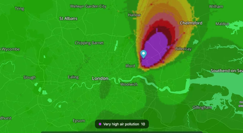 Air pollution around Launders Lane (Screenshot taken last month) (Breezometer)