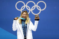 <p>Gold medalist Chloe Kim of the United States poses during the medal ceremony for the Snowboard Ladies’ Halfpipe Final on day four of the PyeongChang 2018 Winter Olympic Games at Medal Plaza on February 13, 2018 in Pyeongchang-gun, South Korea. (Photo by Sean M. Haffey/Getty Images) </p>