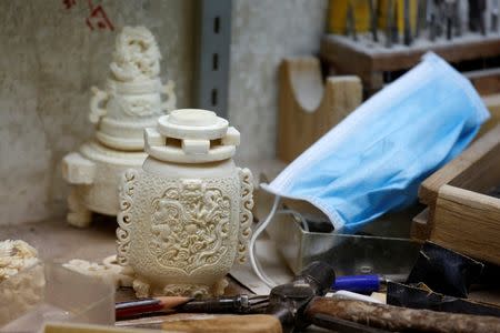 Ivory products from government registered ivory tusk are seen inside a factory in Hong Kong, China June 27, 2016. REUTERS/Bobby Yip