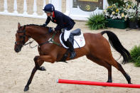 Zara Phillips of Great Britain riding High Kingdom knocks a rail in the Show Jumping Equestrian event on Day 4 of the London 2012 Olympic Games at Greenwich Park on July 31, 2012 in London, England. (Photo by Jamie Squire/Getty Images)