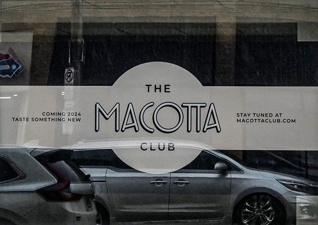 MACOTTA Club window signage on Saturday, March 30, 2024.