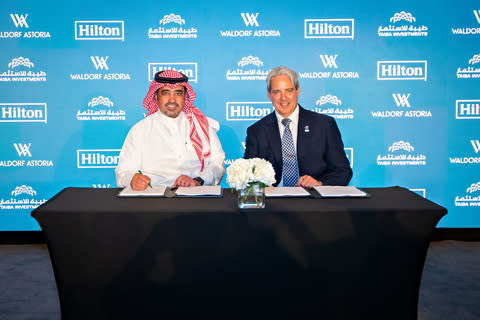 Mr. Sultan Al Otaibi - CEO, Taiba Investments and Guy Hutchinson - President Middle East & Africa, Hilton (Photo: AETOSWire)