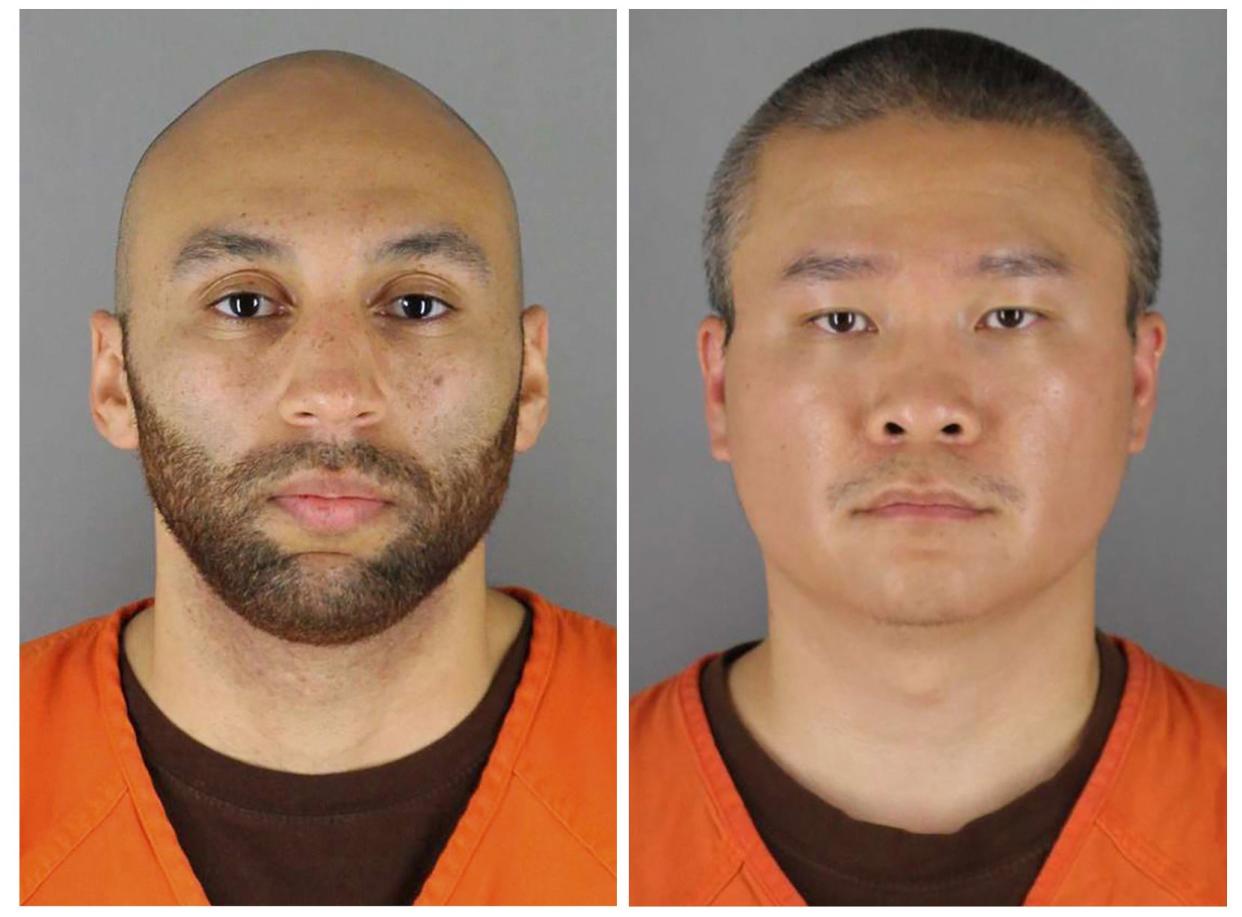 This combo of June 3, 2020 file photos provided by the Hennepin County, Minn., Sheriff's Office, shows, from left, J. Alexander Kueng and Tou Thao.