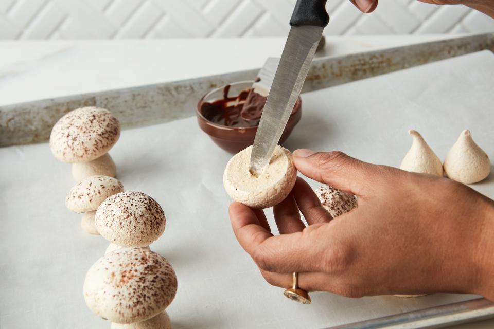 <h1 class="title">Buche Technique - Meringue Mushrooms - Step 4 - INSET</h1><cite class="credit">Photo by Joseph De Leo, Food Styling by Samantha Seneviratne</cite>