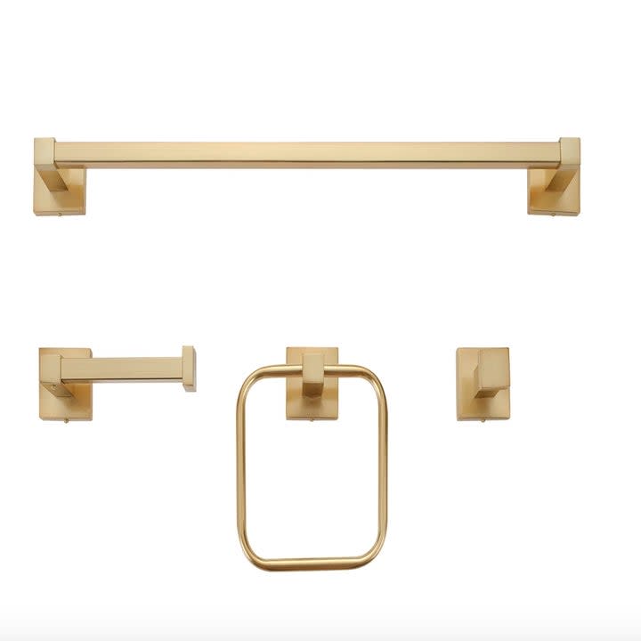 Matte brass finish 4-piece bathroom hardware accessory kit