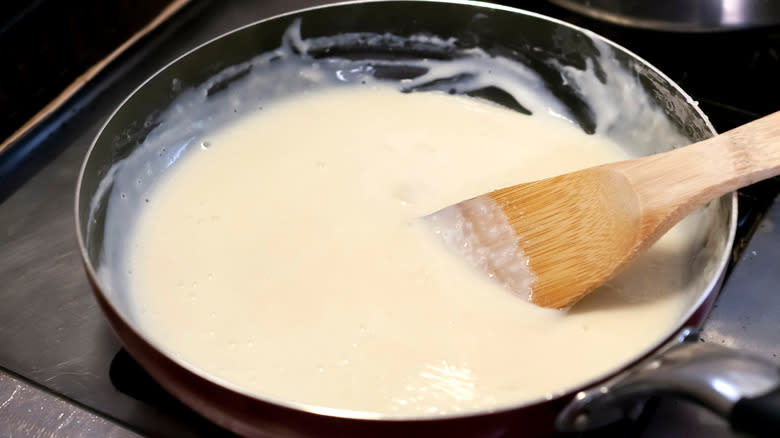 Bechamel sauce in pan