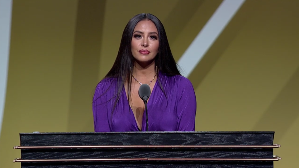 <p>Vanessa Bryant <a href="https://people.com/sports/vanessa-bryant-accepts-hall-of-fame-induction-honor-for-kobe-bryant/" rel="nofollow noopener" target="_blank" data-ylk="slk:spoke on her late husband Kobe Bryant's behalf;elm:context_link;itc:0;sec:content-canvas" class="link ">spoke on her late husband Kobe Bryant's behalf</a> as the iconic Los Angeles Lakers basketball player was inducted into the Naismith Memorial Basketball Hall of Fame on Saturday night, May 15.</p> <p>During the event in Springfield, Massachusetts, the mother of four gave a moving speech about her beloved husband's career and how he was looking forward to the Hall of Fame ceremony before his tragic death.</p>