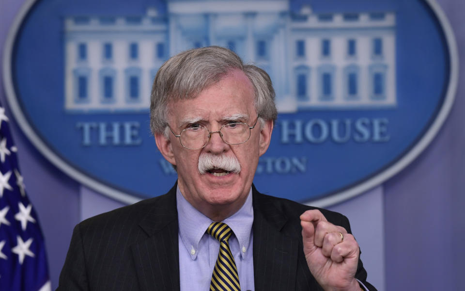 National Security Adviser John Bolton speaks during a briefing at the White House in Washington, Wednesday, Oct. 3, 2018. (AP Photo/Susan Walsh)