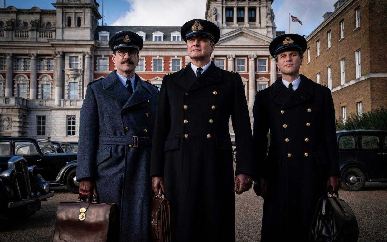 Matthew Macfadyen, Colin Firth and Johnny Flynn in Operation Mincemeat - Giles Keyte