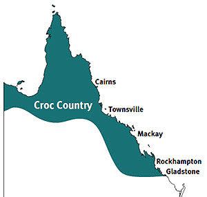 This chart indicates the regions that crocs inhabit in Queensland. Source: Department of Environment and Heritage Protection