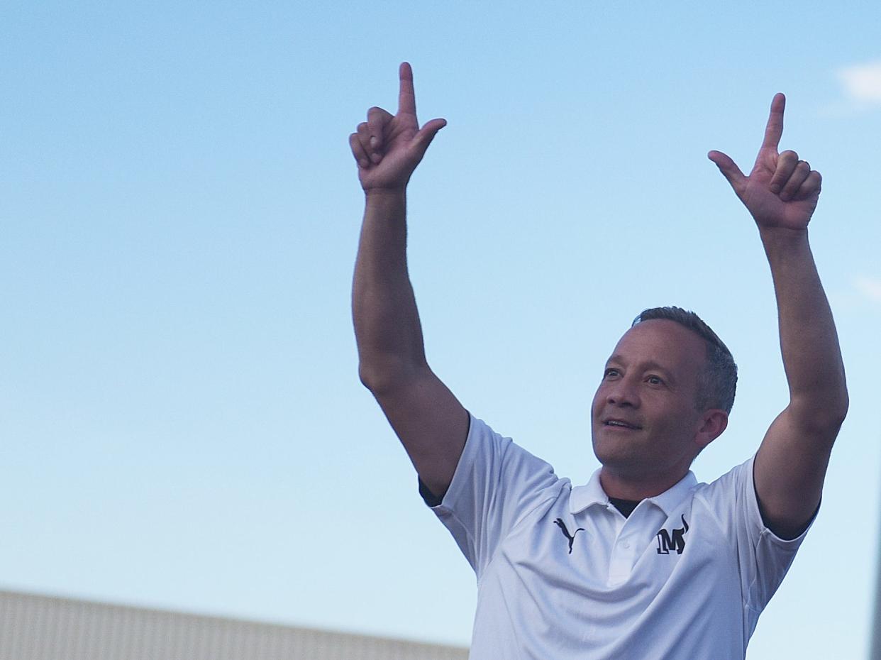 Texas Tech's head men's basketball coach Grant McCasland attends the Matadors' playoff game against San Antonio Corinthians, Tuesday, July 11, 2023, at Lubbock-Cooper High School in Woodrow.