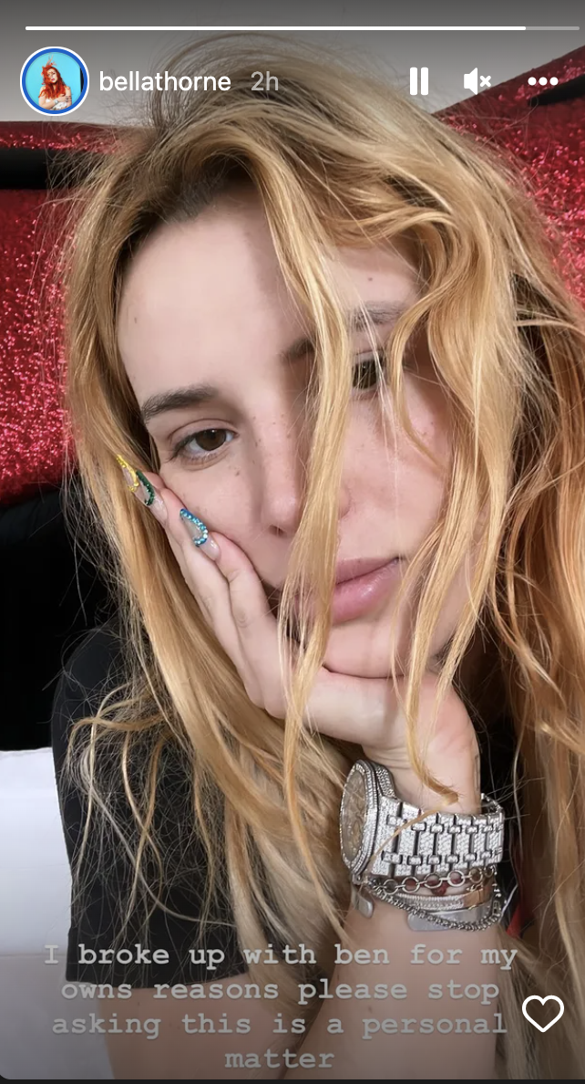 Bella Thorne is asking fans to stop asking about her breakup. (Photo: Instagram)