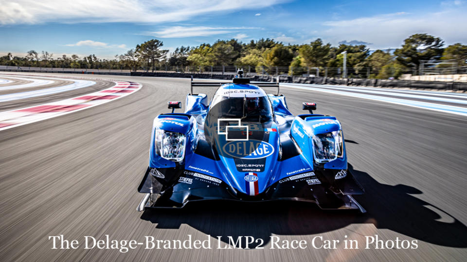 The Delage-branded LMP2 race car prepares to compete at the 2023 edition of the 24 Hours of Le Mans.