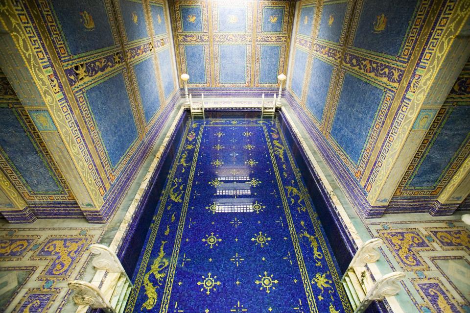 Many of Hollywood's brightest stars swam at <strong>Hearst Castle</strong>’s indoor pool in San Simeon, California. The majestically tiled pool is surrounded by eight statues of Roman gods, goddesses, and heroes.