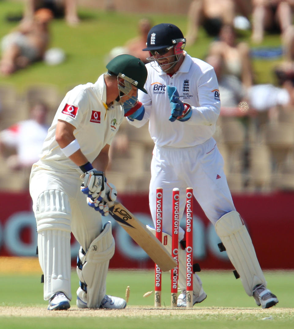 Xavier Doherty is bowled for another Ashes failure